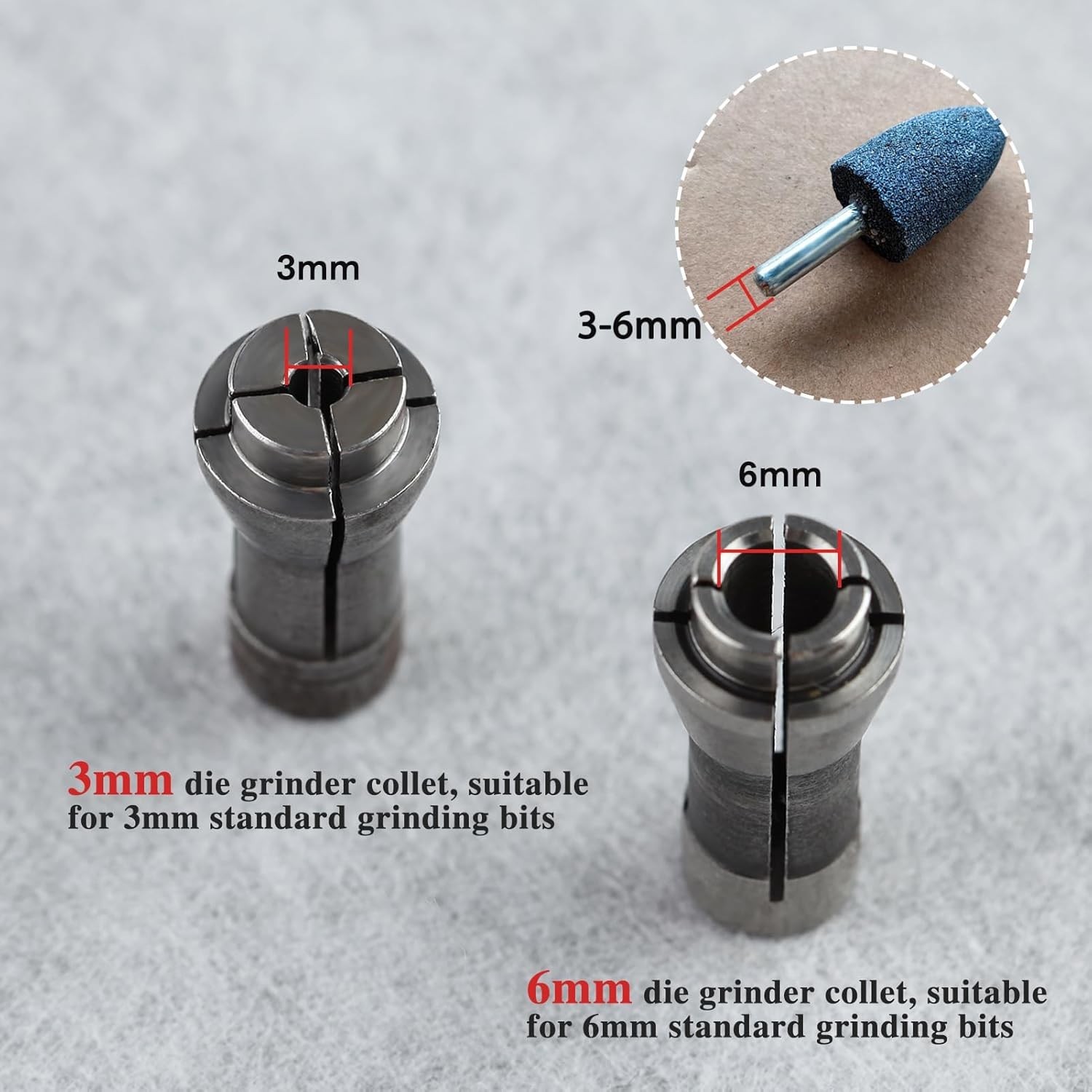 4 Pcs Die Grinder Collet Adapter Set for 1/4″ & 1/8″ Arbors – 3mm & 6mm Chucks