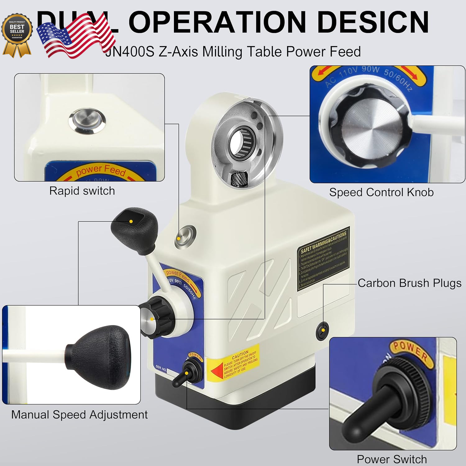 RATTMMOTOR JN400S Power Feed Z-Axis 650 in-lb Torque, 0-200RPM 220V Milling