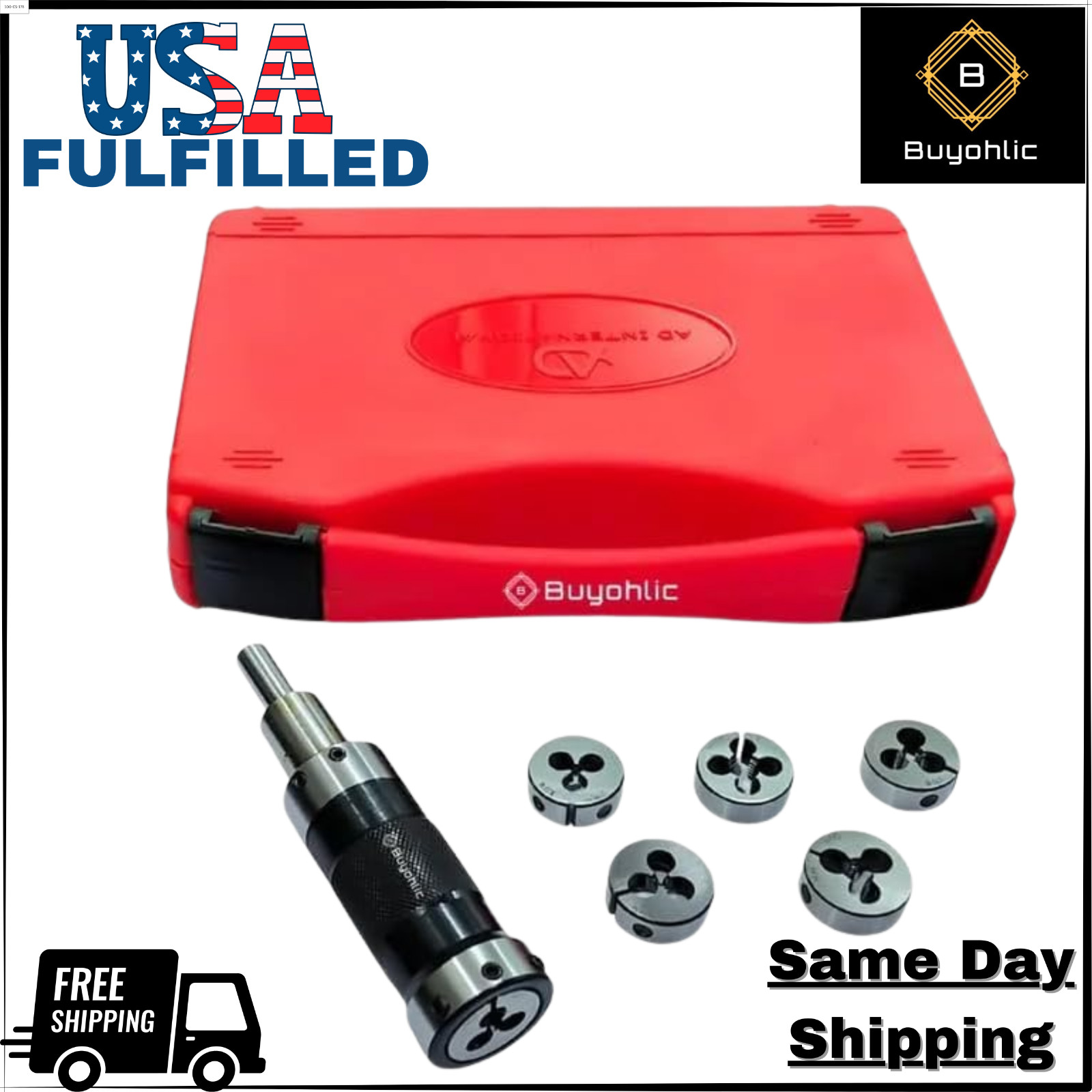 Mini Lathe Die Holder 25mm OD~ 3/8″ Shank with 6xMetric Threading Die -USA STOCK