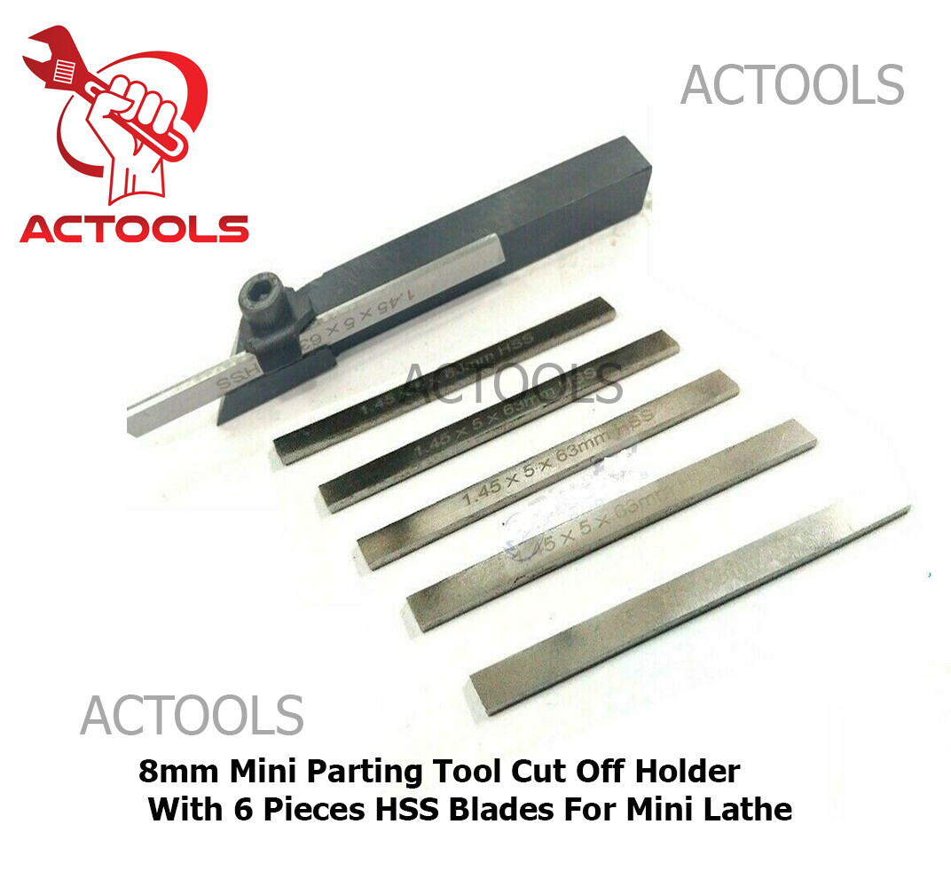 8mm Small Mini Lathe Cut Off Parting Tool Holder With 5mm M2 HSS 6 Pcs Blade USA