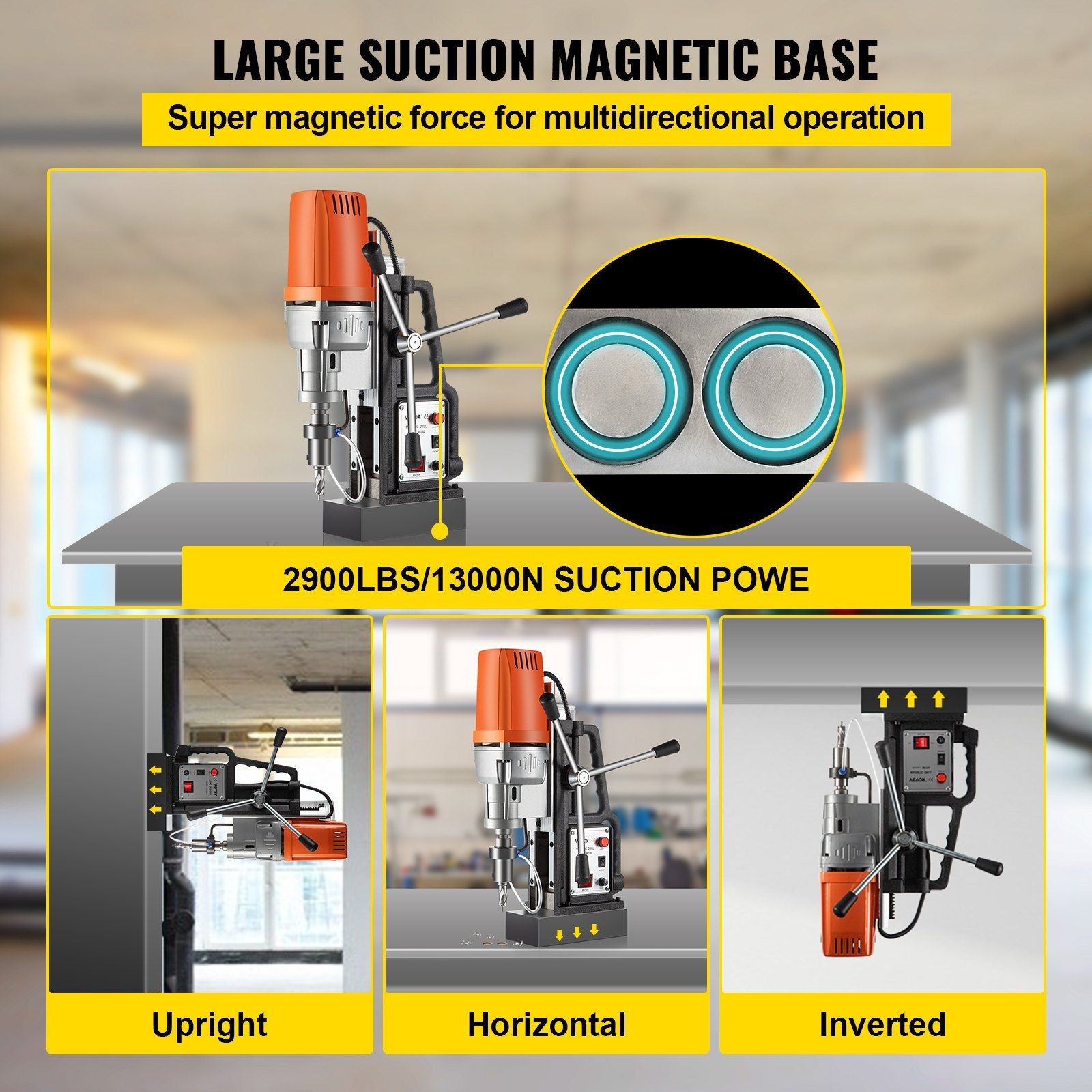 1550W Universal Magnetic Drill 850 RPM 2 inch Depth 13000N Stability