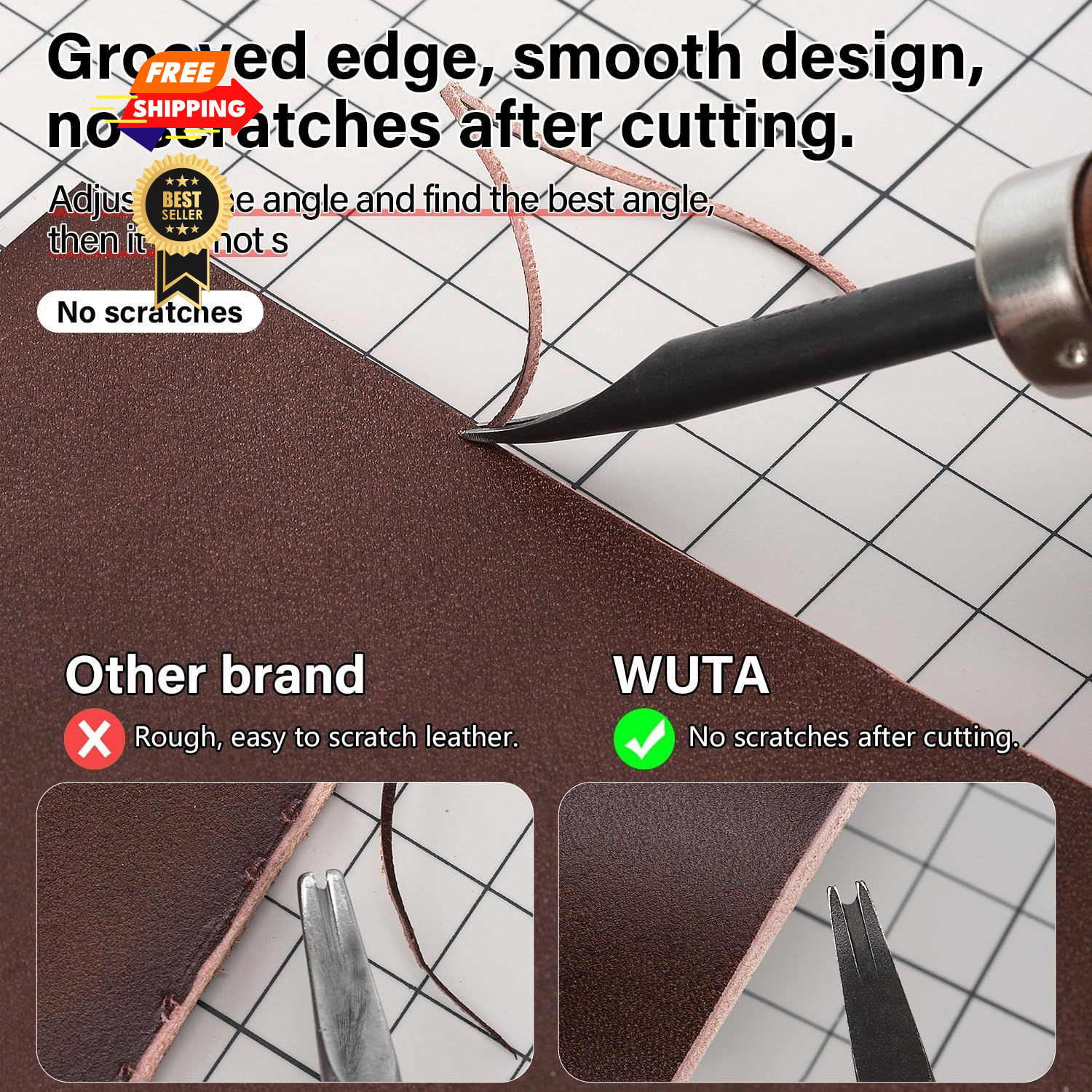 WUTA Edge Skiving Beveler Tools for Leather Craft 3pcs High 0.8mm+1mm+1.2mm