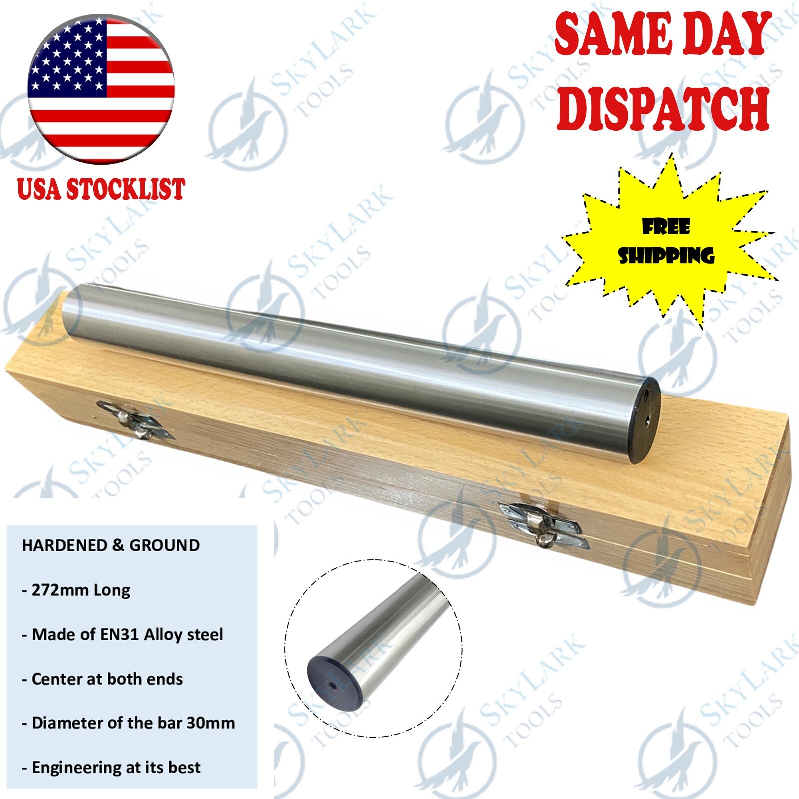 New Lathe Alignment Test Bar 272mm (10-3/4″) Parallel Shank Mandrel Wooden Box