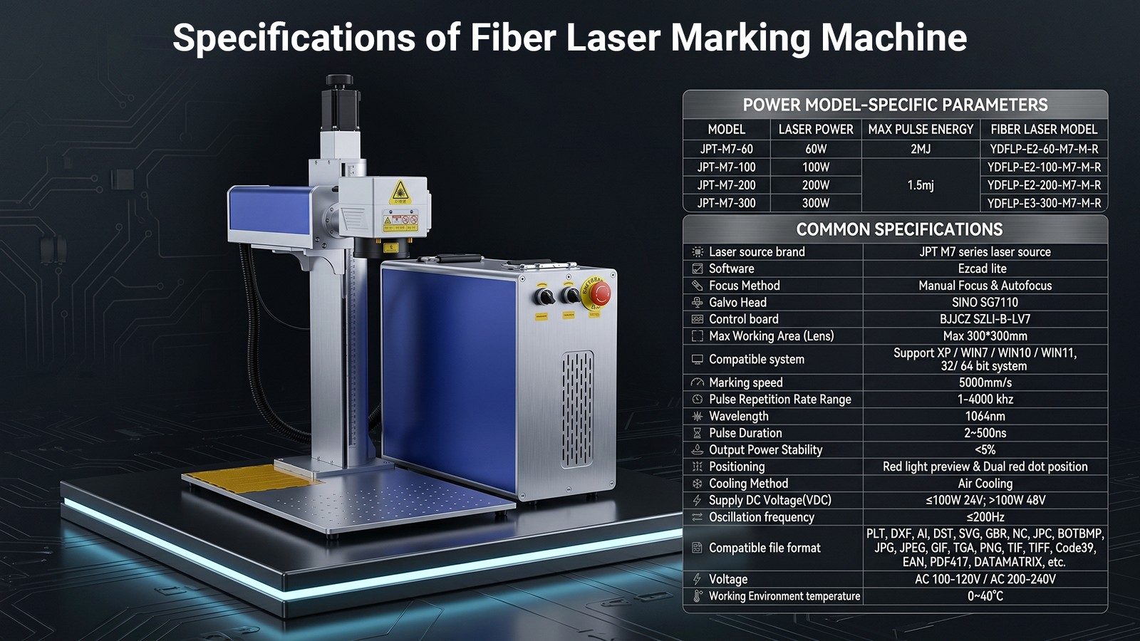 60W Auto Focus JPT MOPA M7 Fiber Laser Marking Engraving Machine Engraver Marker