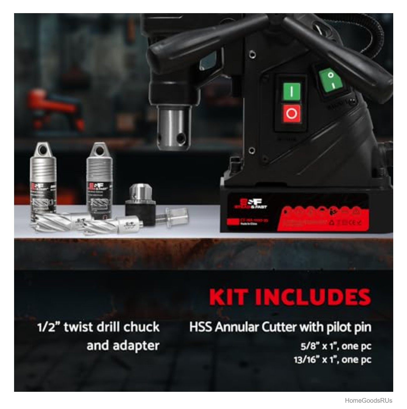 Magnetic Drill Press 1100W 120V 2 Inch Depth Portable 700 RPM Kit Case