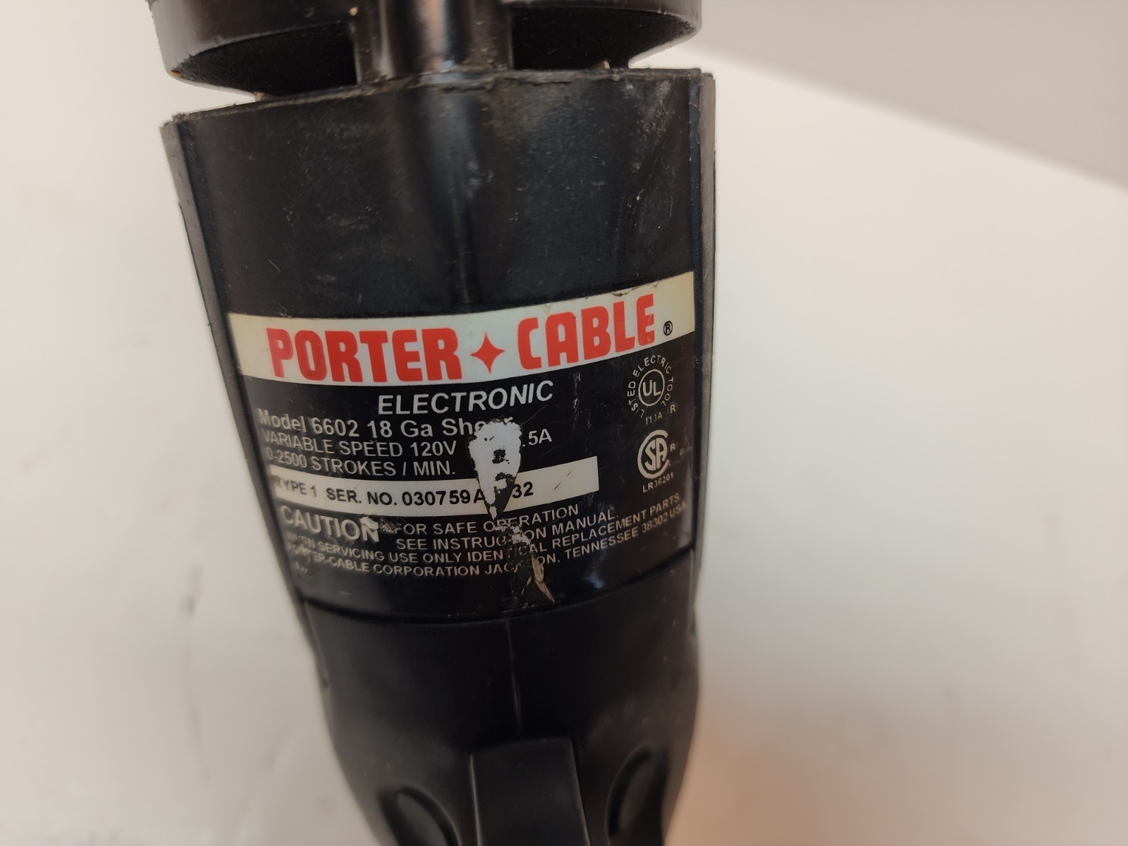 Porter Cable 6602 Variable speed Sheet Metal Shear Cutter 18 GA 0-2500 SPM