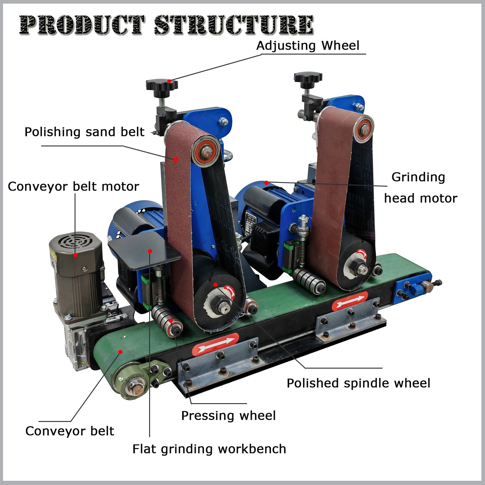 Two stations Surface Belt Sander Polishing Rust Drawing Deburring Machine 220V