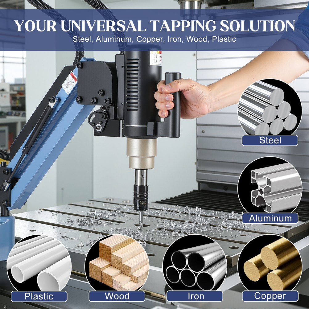 US Stock M3-M16 Electric Tapping Arm Machine Universal 360° Degree 9pcs Collets