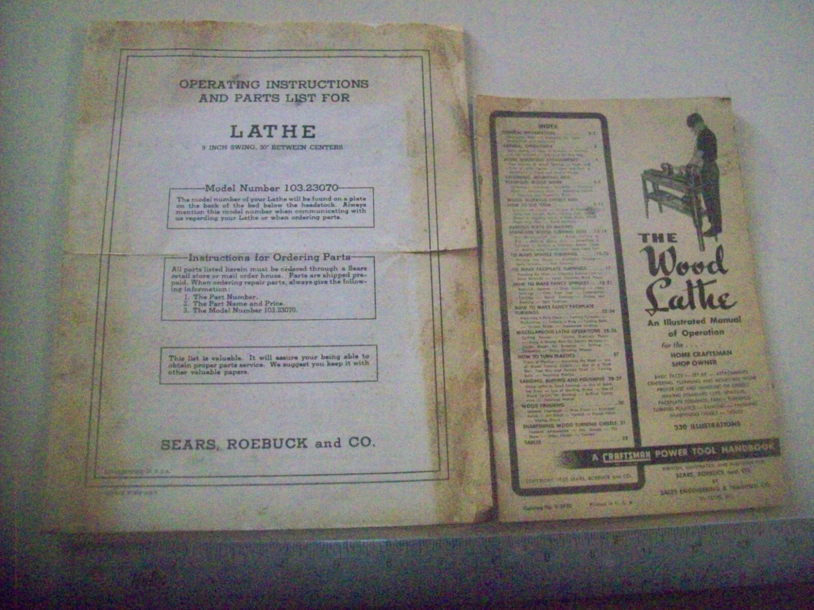 Sears Craftsman Owners Manual & THE WOOD LATHE Pamphlet Wood Lathe #103-23070