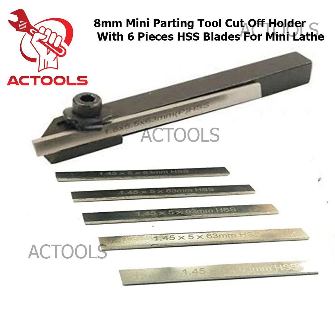 New Mini Parting Tool Cut Off Holder 8mm With 6 Pcs HSS Blades For Mini Lathe