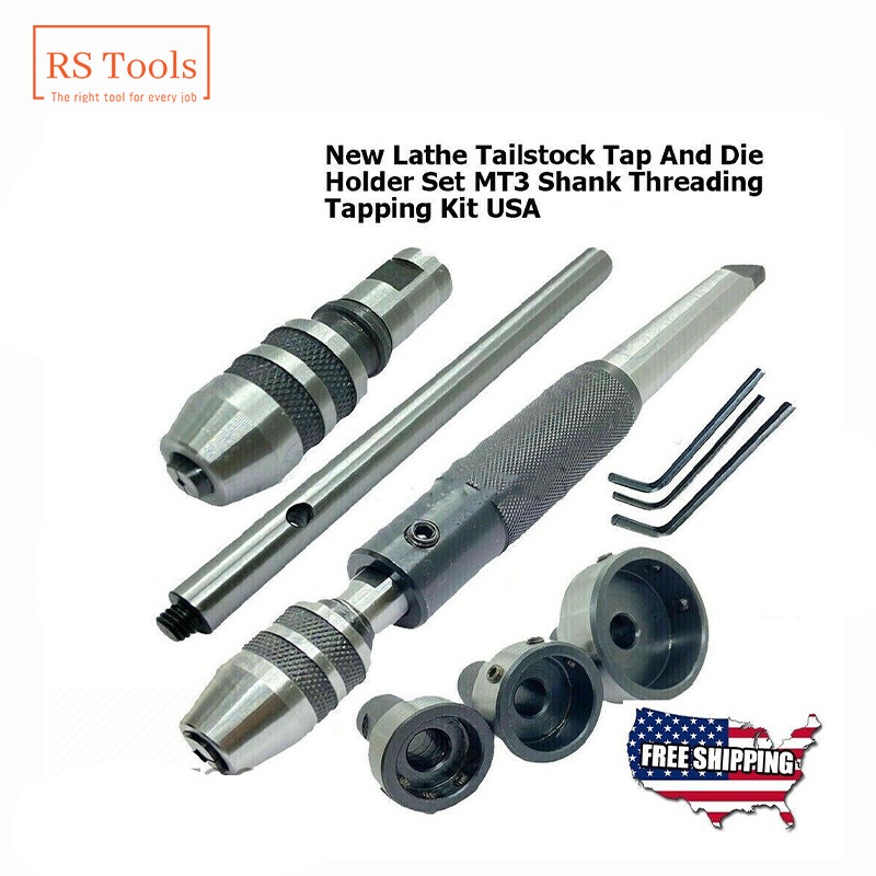 New Lathe Tailstock Tap And Die Holder Set MT3 Shank Threading Tapping Kit 8 Pcs