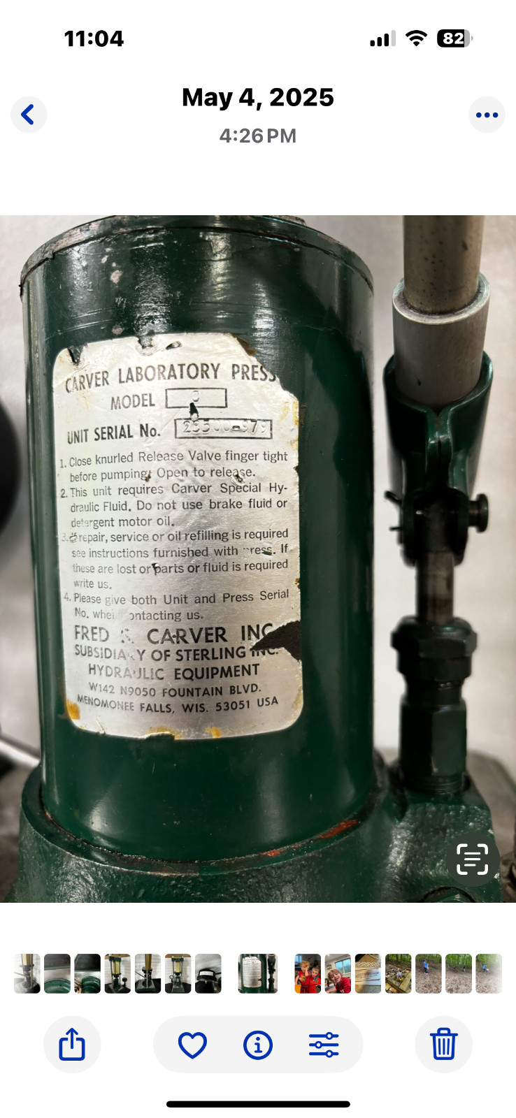 Carver Model C Hand Hydraulic Upacting Lab Press 11 Ton. In very good condition