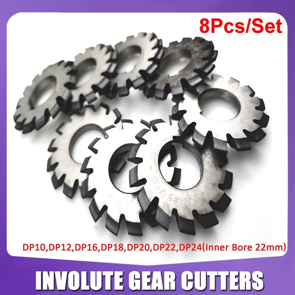 8pcs/Set 14.5° Involute Gear Cutter DP8 DP10 DP16 DP20 DP22 PA14-1/2 HSS 8H New