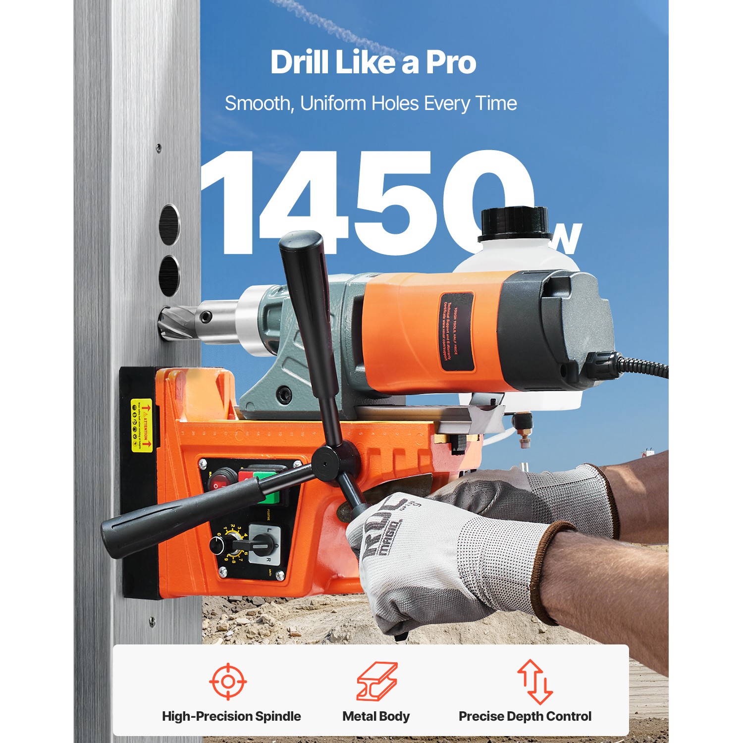 Uimoso Magnetic Drill 1450W 2810 lbf Portable Mag Drill Press 1.6 in Diameter