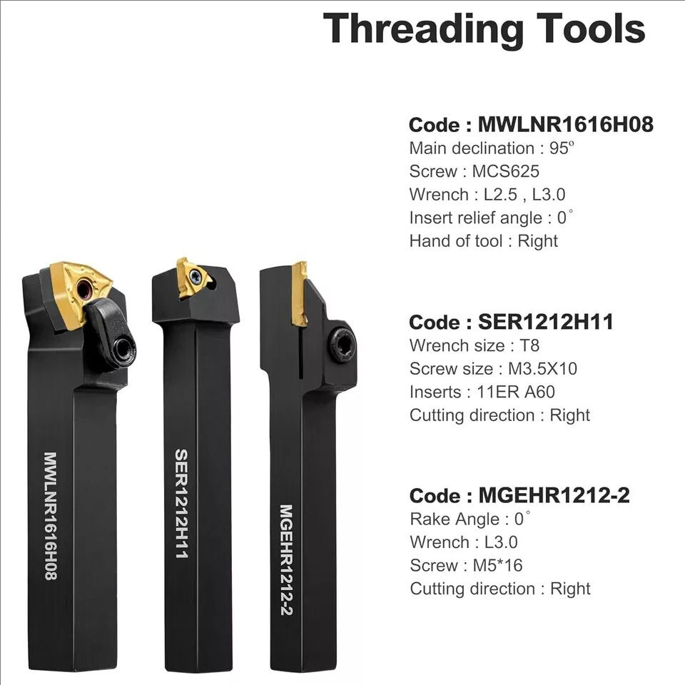 Metal Lathe Cutting Tools – 7PCS 1/2″ Indexable Lathe Turning Tool with 7Pcs Ind