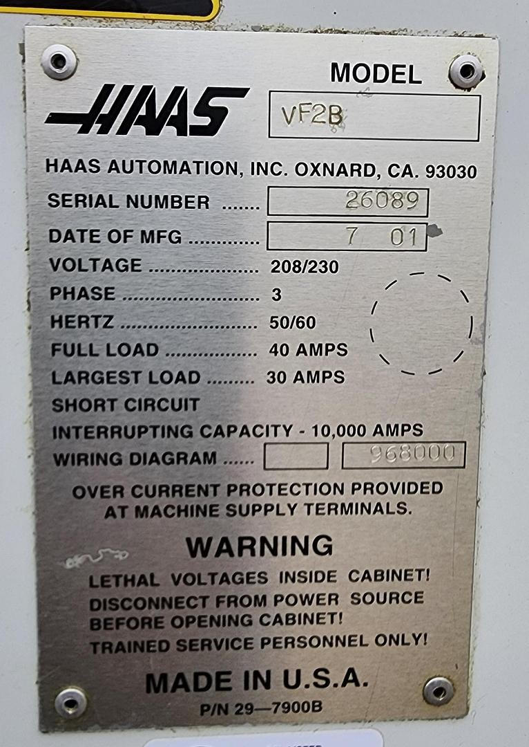 2001 Haas VF-2B CAT 40 CNC Vertical Machining Center