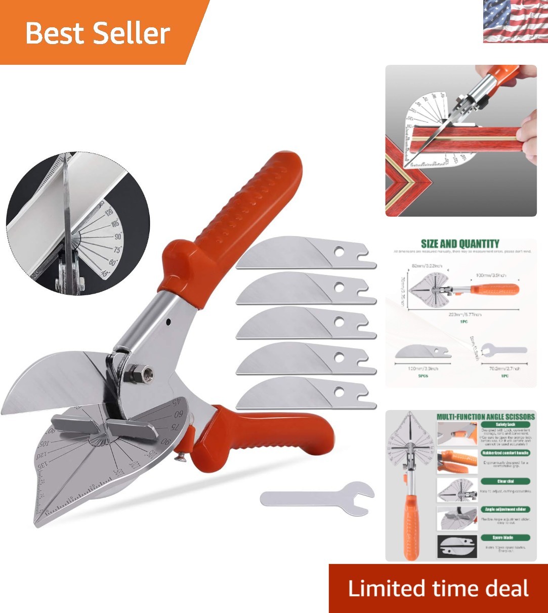 7Pcs Miter Shear Cutter: Angle Adjustable 45-135°, Ideal for Soft Woods