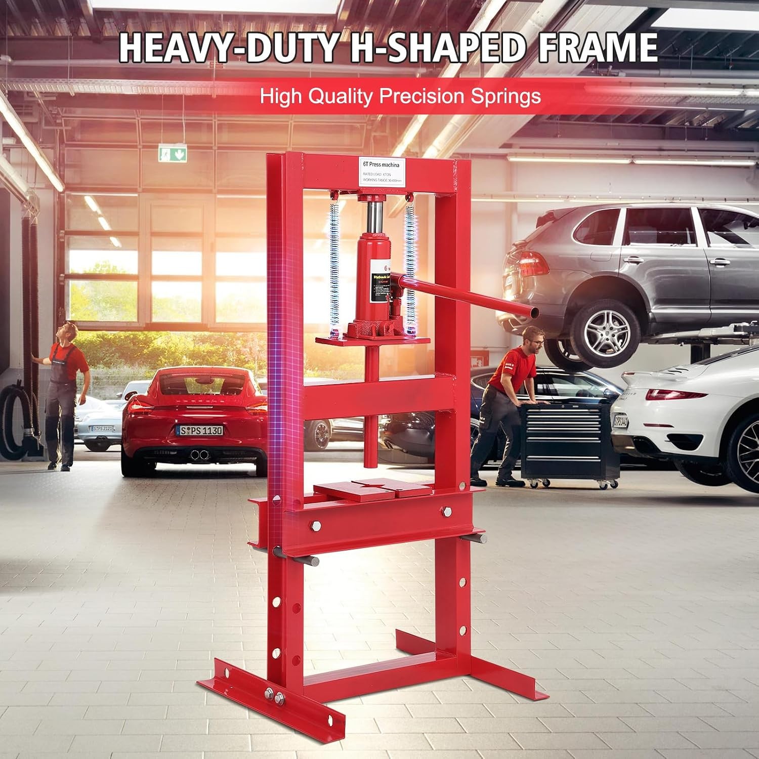 6T Hydraulic Shop Press H-Frame Floor Shop Press,Red hydraulic press w/2 plates