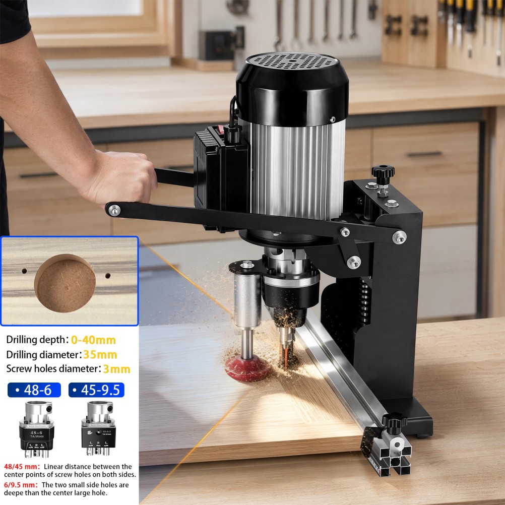Manual Hinge Drilling Boring Machine 45-9.5 & 48-6mm 0-40mm Depth for Cabinet US