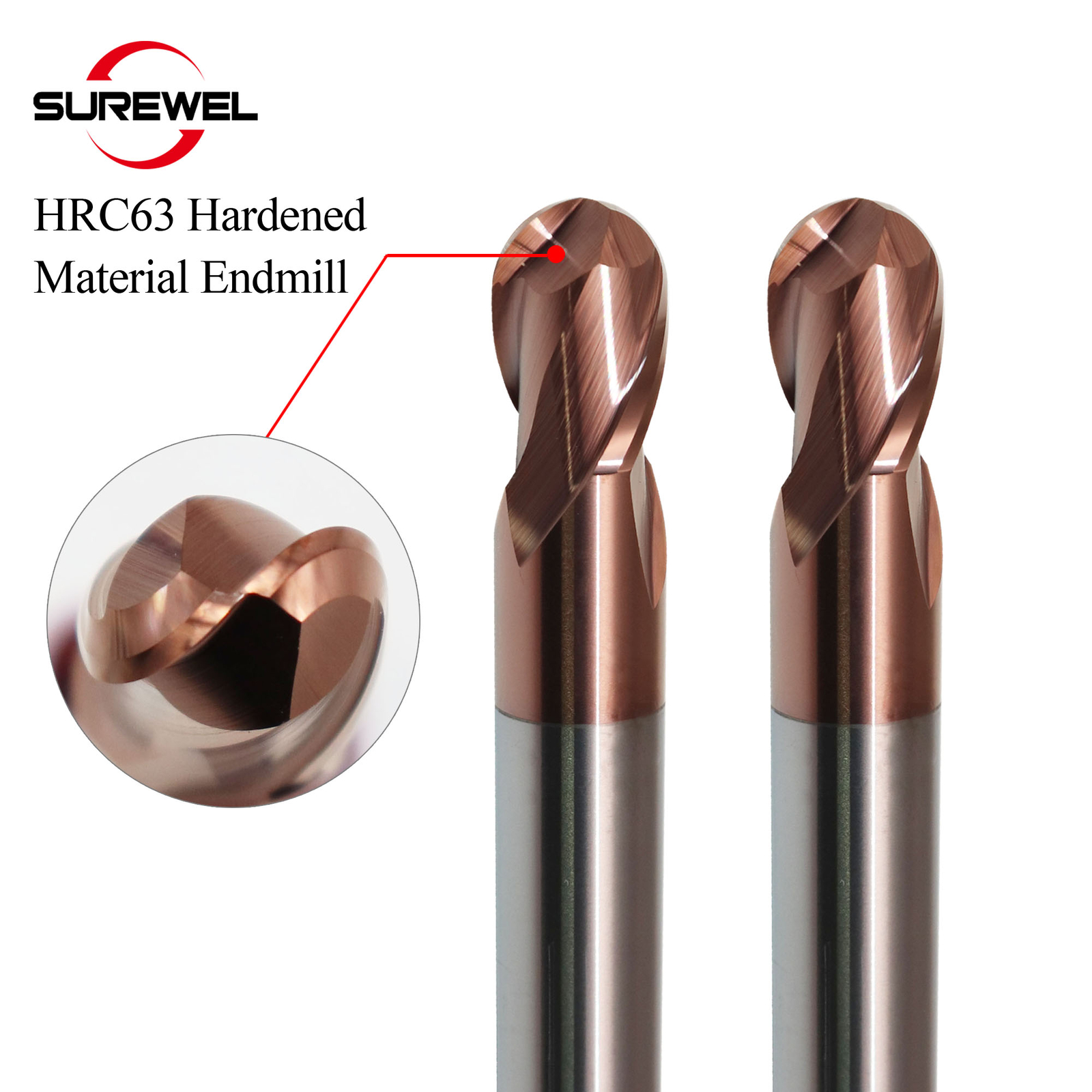 CNC HRC63 Ball Nose Carbide Endmill R3 R4 R5 R6 For Harded Milling Cutter Tools