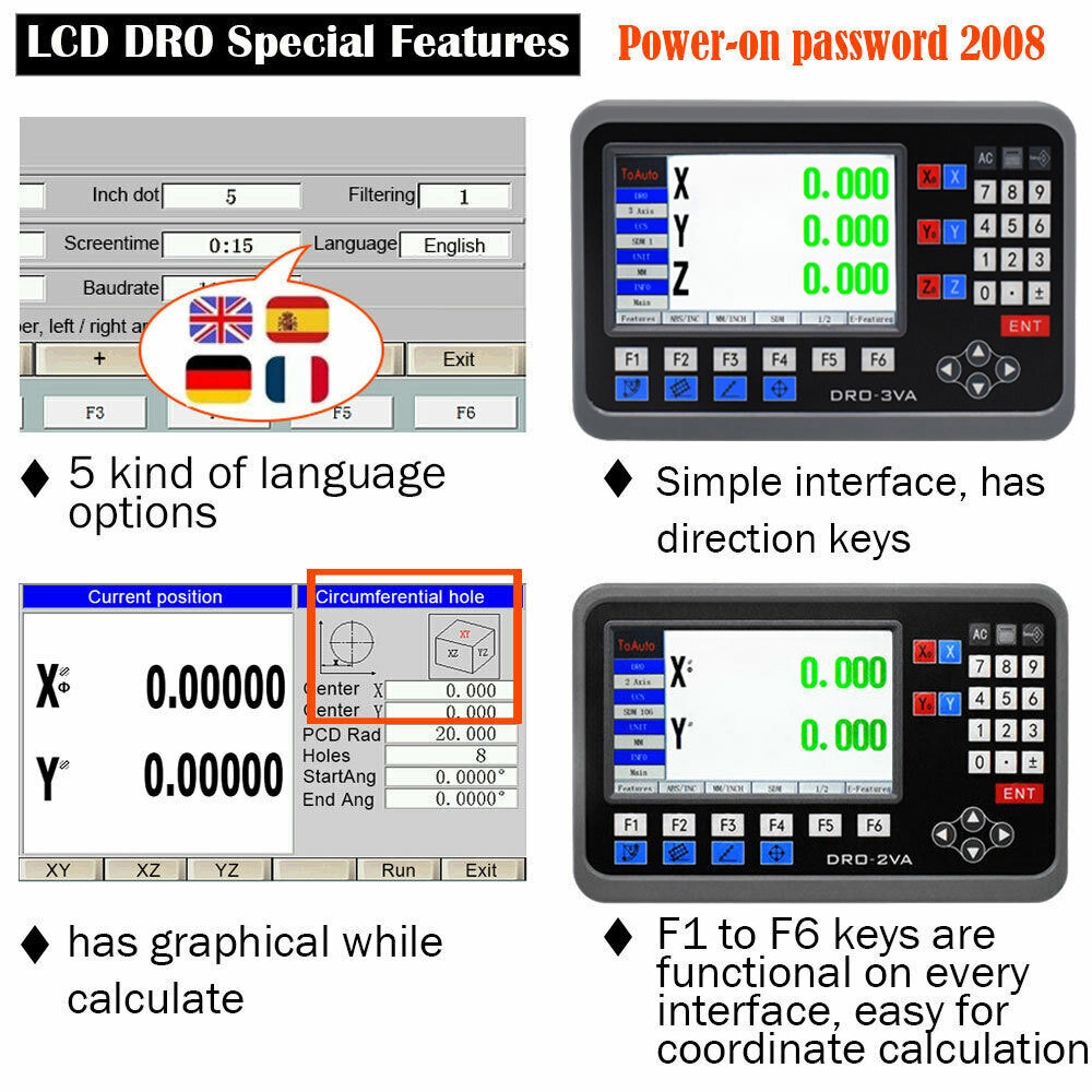 TOAUTO 18″ & 20″ & 40″ Linear Scale 3 Axis Digital Readout DRO Display Full Kit