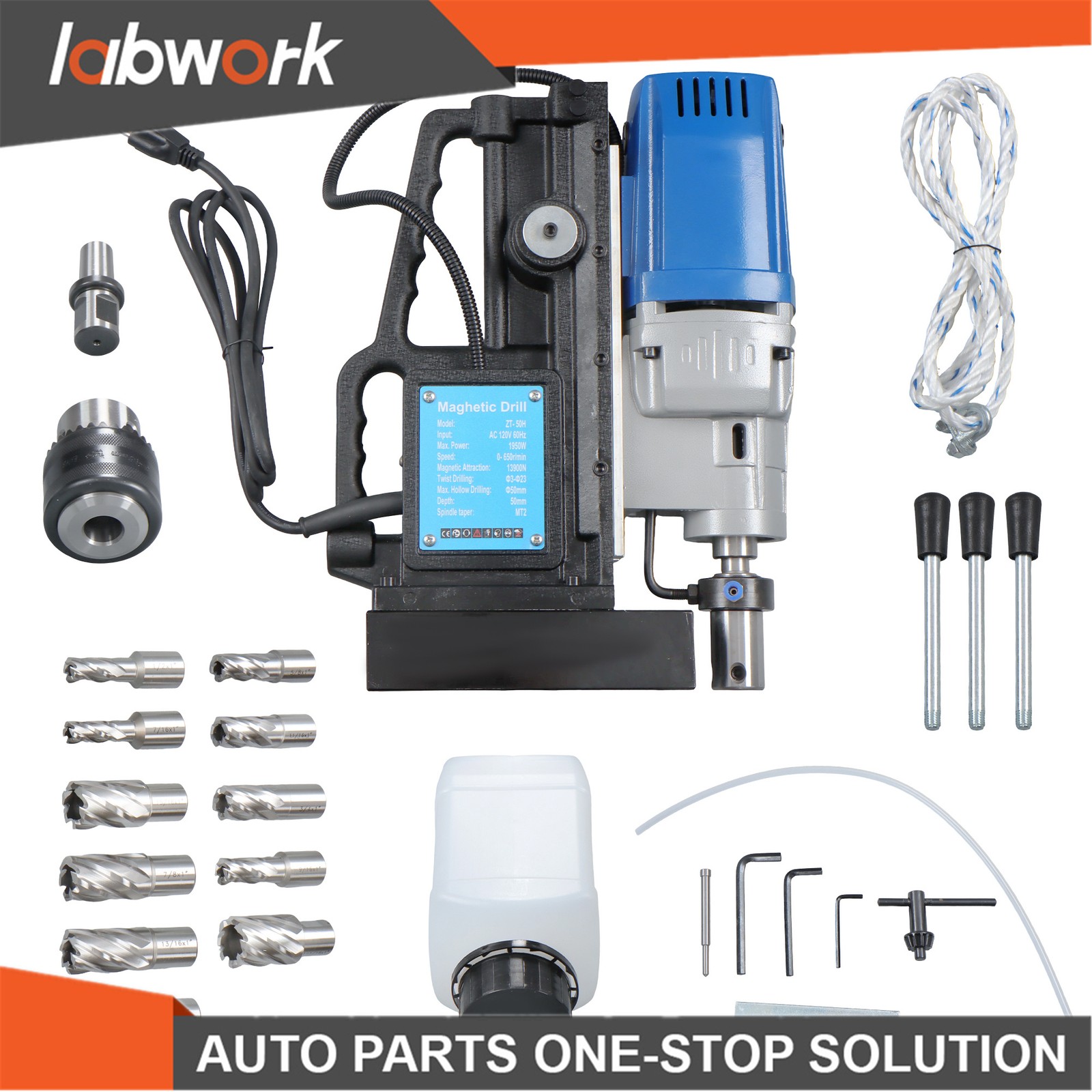 Labwork 1950W Magnetic Drill Press with 2″ Dia 13900N &11 Pcs Drill Bits