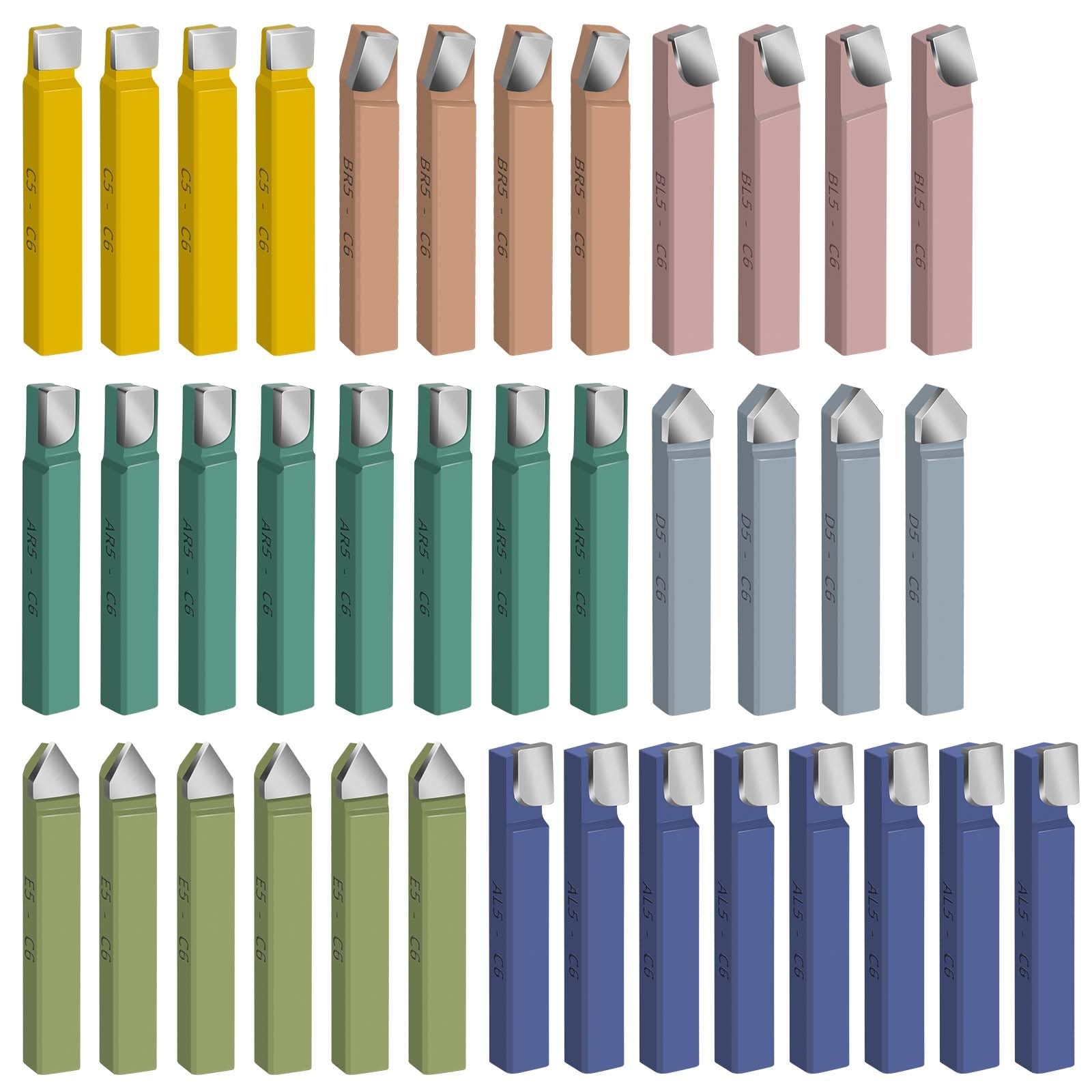 38PCS 5/16″ Metal Lathe Cutting Tools,C-6 Carbide Tip Cutter Tool Coloured