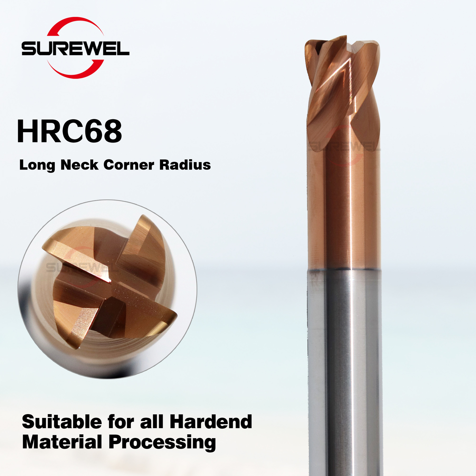 HRC68 4 Flute Carbide Bull Nose Corner Radius End mill R0.2 R0.5 Bullnose Cutter