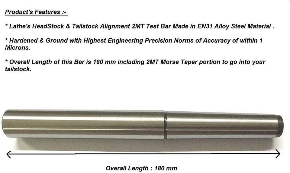 Lathe Alignment Test Bar MT1 to MT5 Shank 151mm to 442mm JTS USA Precision Grade