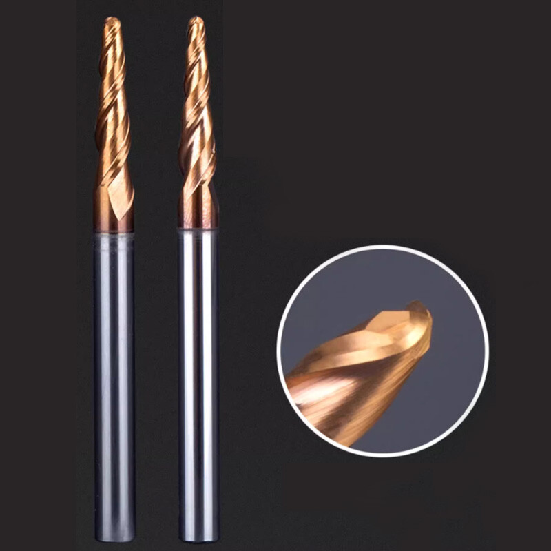 R0.25-R2.0 Carbide 2-Flute Tapered Ball Nose End Mill CNC Cutting Router Bit