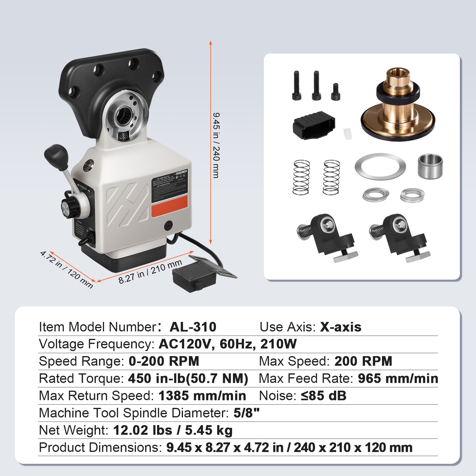 AL-310S X-AXIS Power Feed Milling Machine 450in-lb peak 0-200RAL-310S Bridgeport