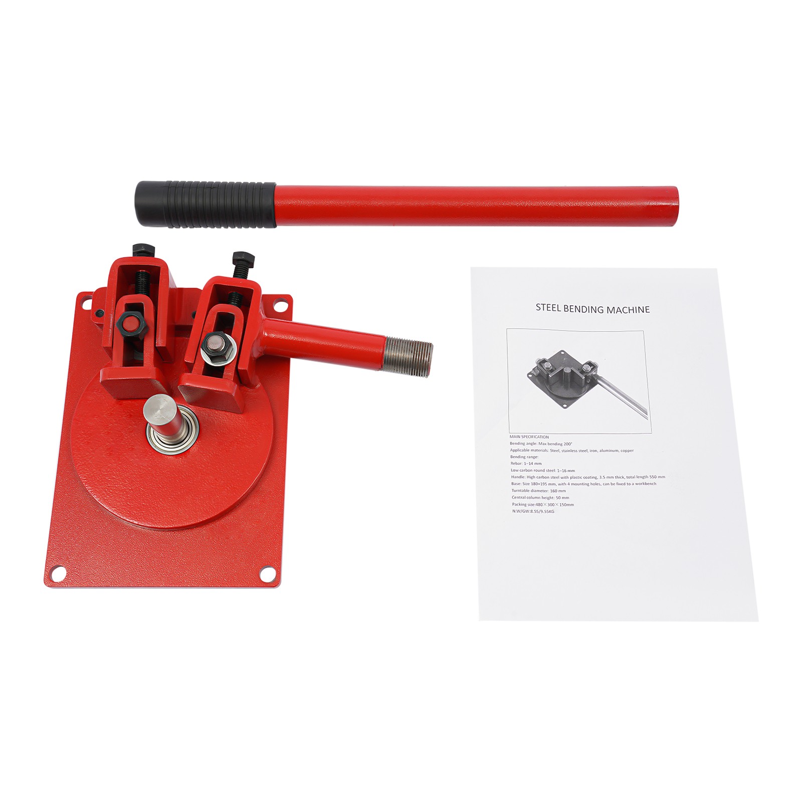 Manual Rebar Bender, Red Rebar Bending Machine for Steel,Copper,Aluminum,Iron