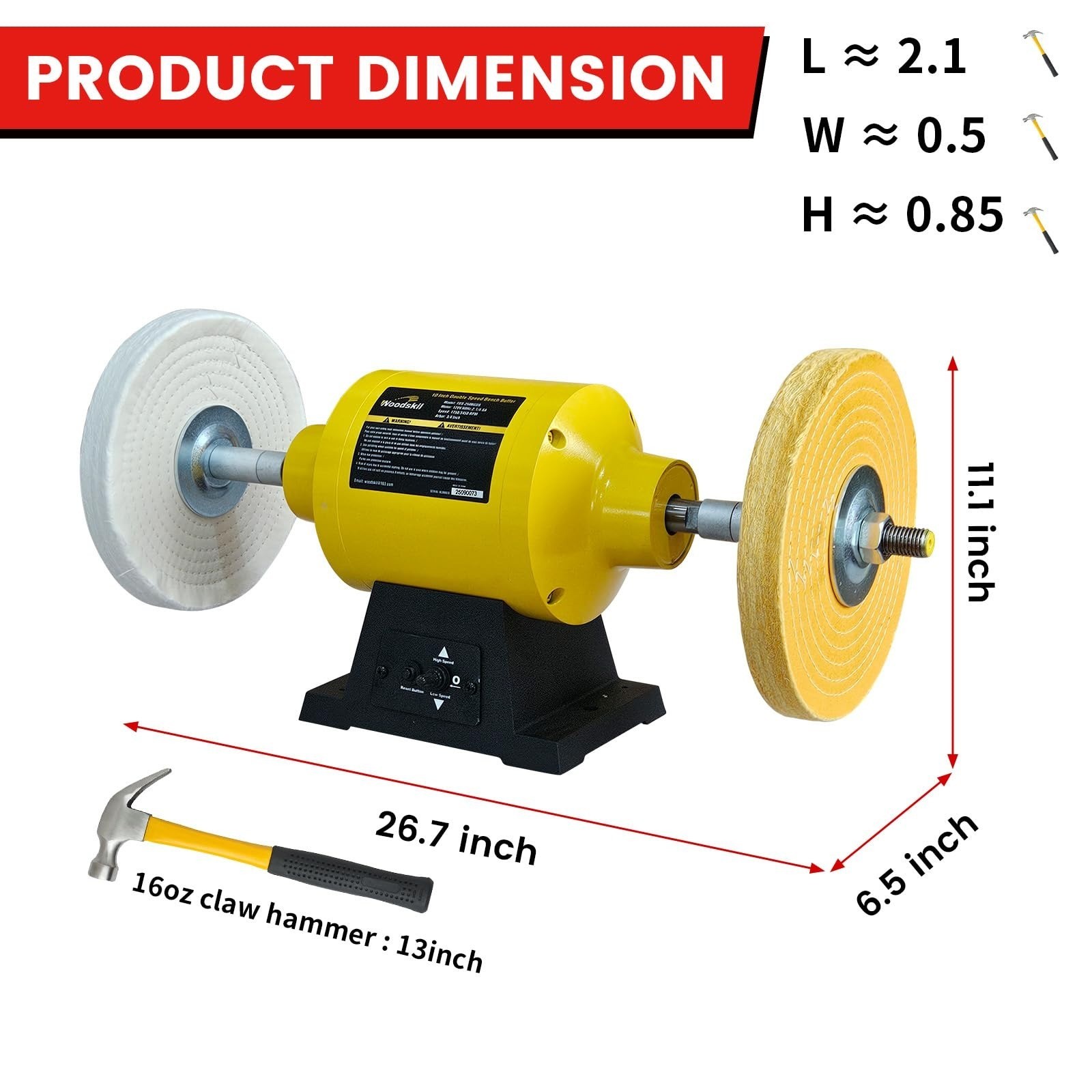 10 Inch Bench Buffer Polisher Electric Dual Speed 1750/3450RPM