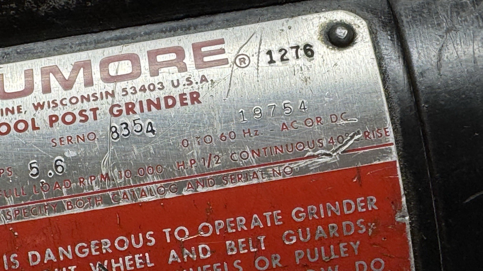 Dumore Tool Post Grinder 1/2hp 15,500 Rpm Lathe Tool Post Grinder