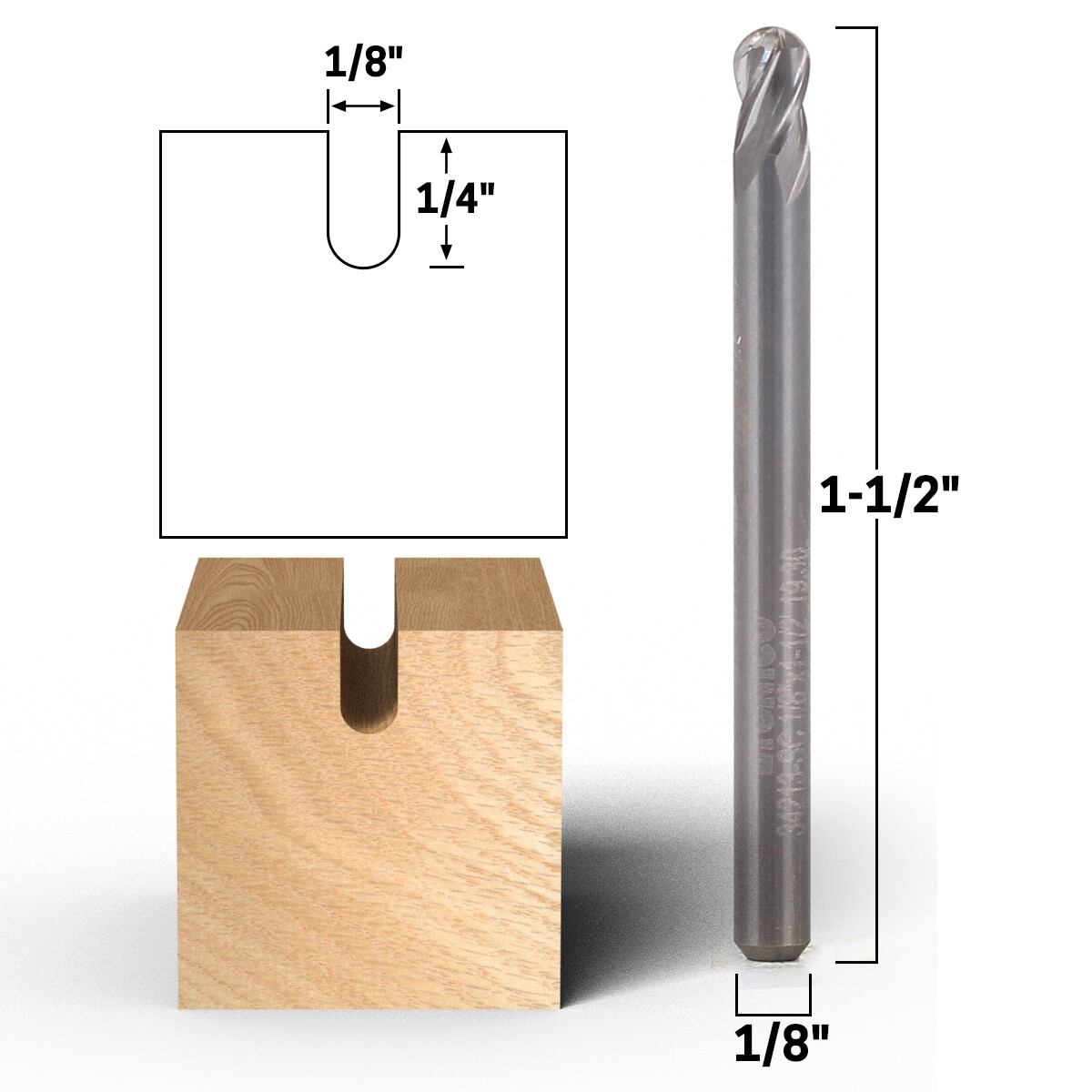 1/8″ Diameter 4 Flute Ball Nose Carbide Endmill – 1/8″ Shank – Yonico 34213-SC
