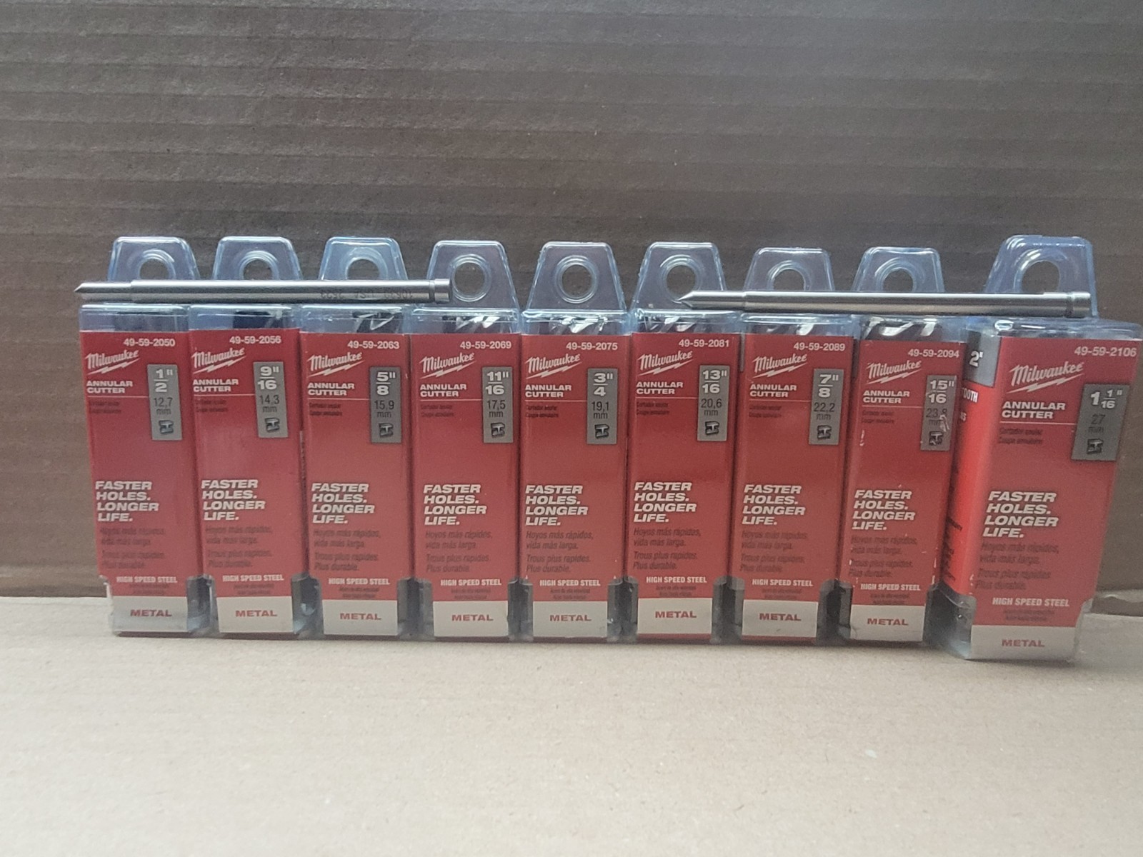 NEW 9 pc 2″ DOC Milwaukee Annular Cutter Set. 1/2″ – 1-1/16″ with 2 Pilot Pins
