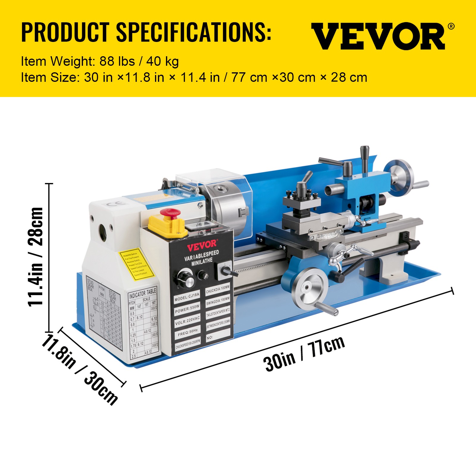VEVOR 7″X14″ Mini Precision Wood Lathe 550W Metal Bench Lathe Turning Machine