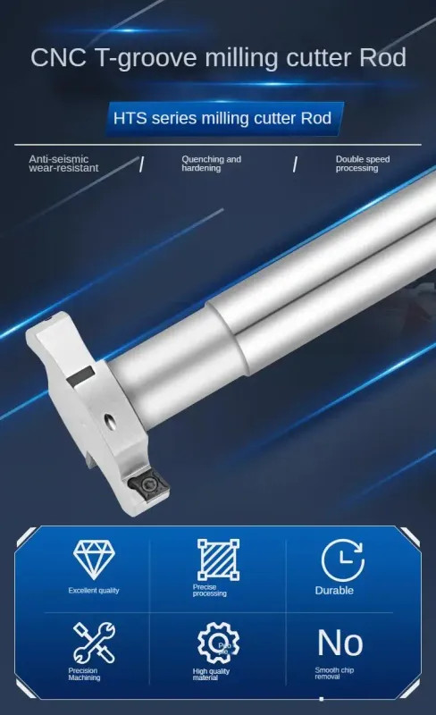 HTS Series CNC T-Groove Milling Cutter Rod Slot Width Three-Sided Cutter Shank