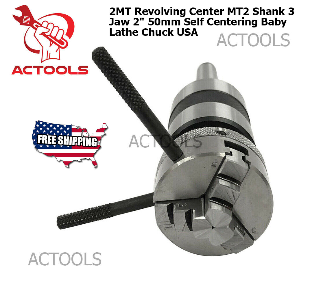 2MT Revolving Center MT2 Shank 3 Jaw 2″ 50mm Self Centering Baby Lathe Chuck USA