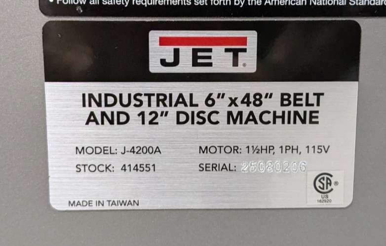 JET Combination Sanding Machine 6 x 48" Belt 12" Disc 115V *Shippi