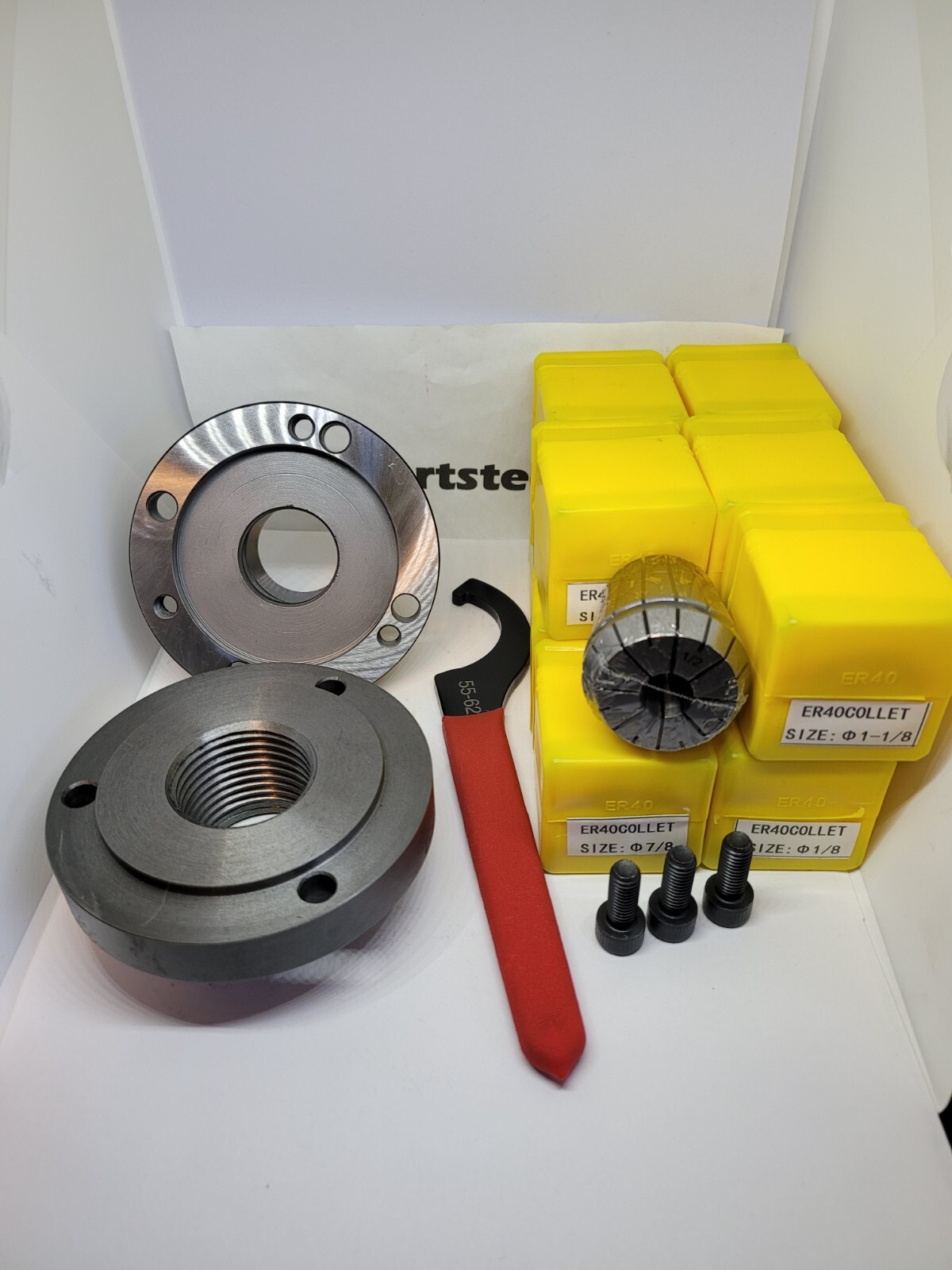 New Atlas/Craftsman ER40 Chuck & Collets with 1-1/2″-8 adapter for 9″-12″ lathes