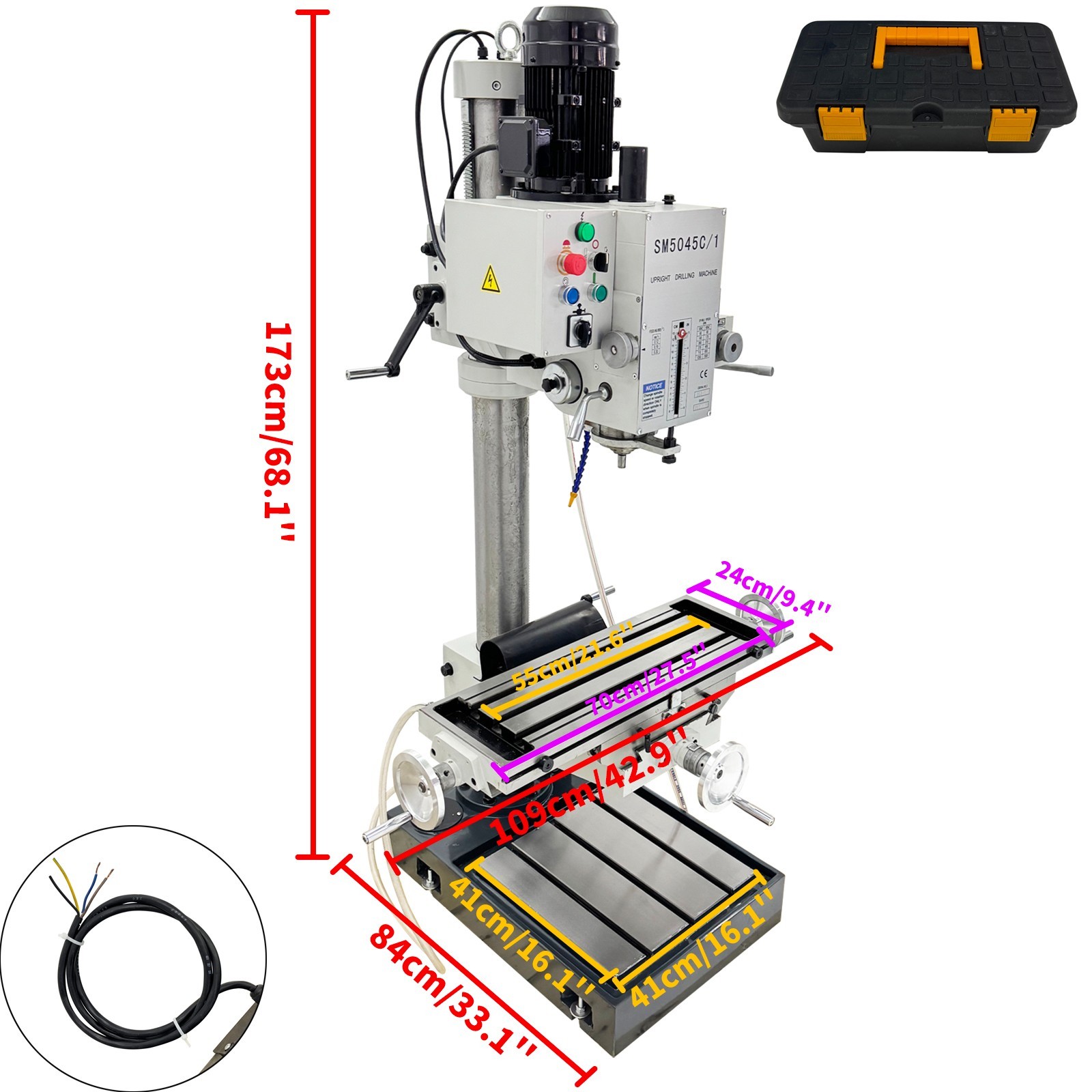 220V 3PH Automatic Feed Drilling Milling Machine Gear Head Vertical Drill Press