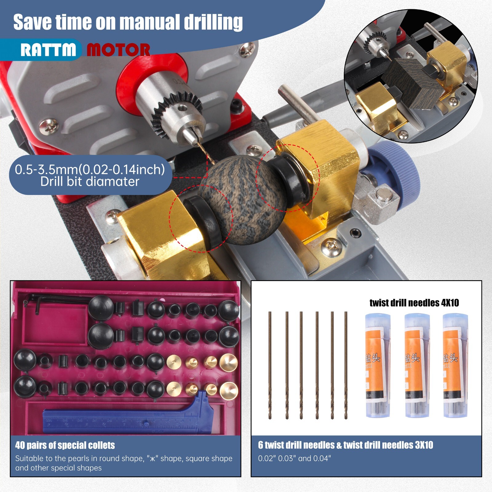US SHIP】680W 110V Pearl Polishing Drilling Machine 500-15000RPM 0.3-4mm Collet
