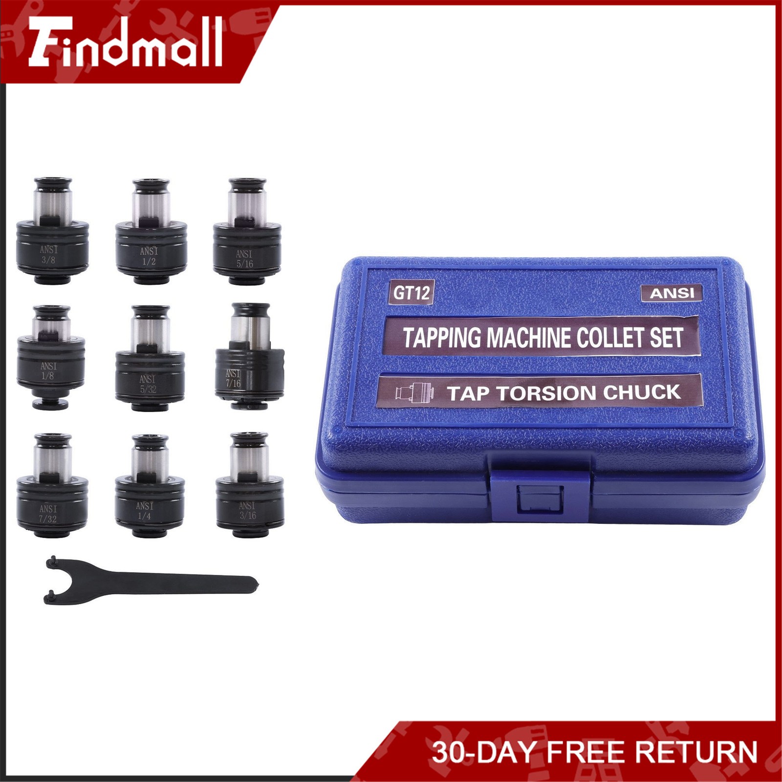 Findmall GT12 Tapping Collet Set 9Pcs 1/8″-1/2″ for Tapping Chuck