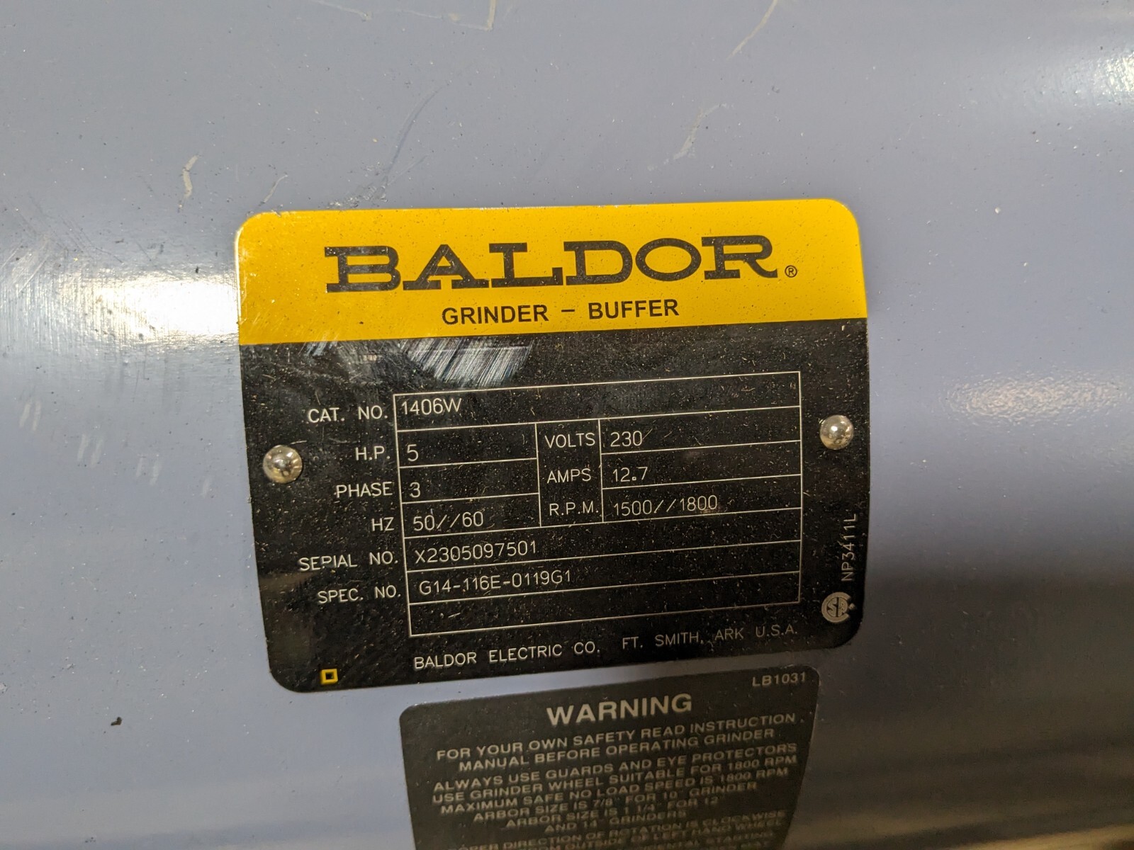 Baldor 14" Industrial Grinder 1500 RPM Max 5 HP 230v 3 Ph 1406W Parts / Rep