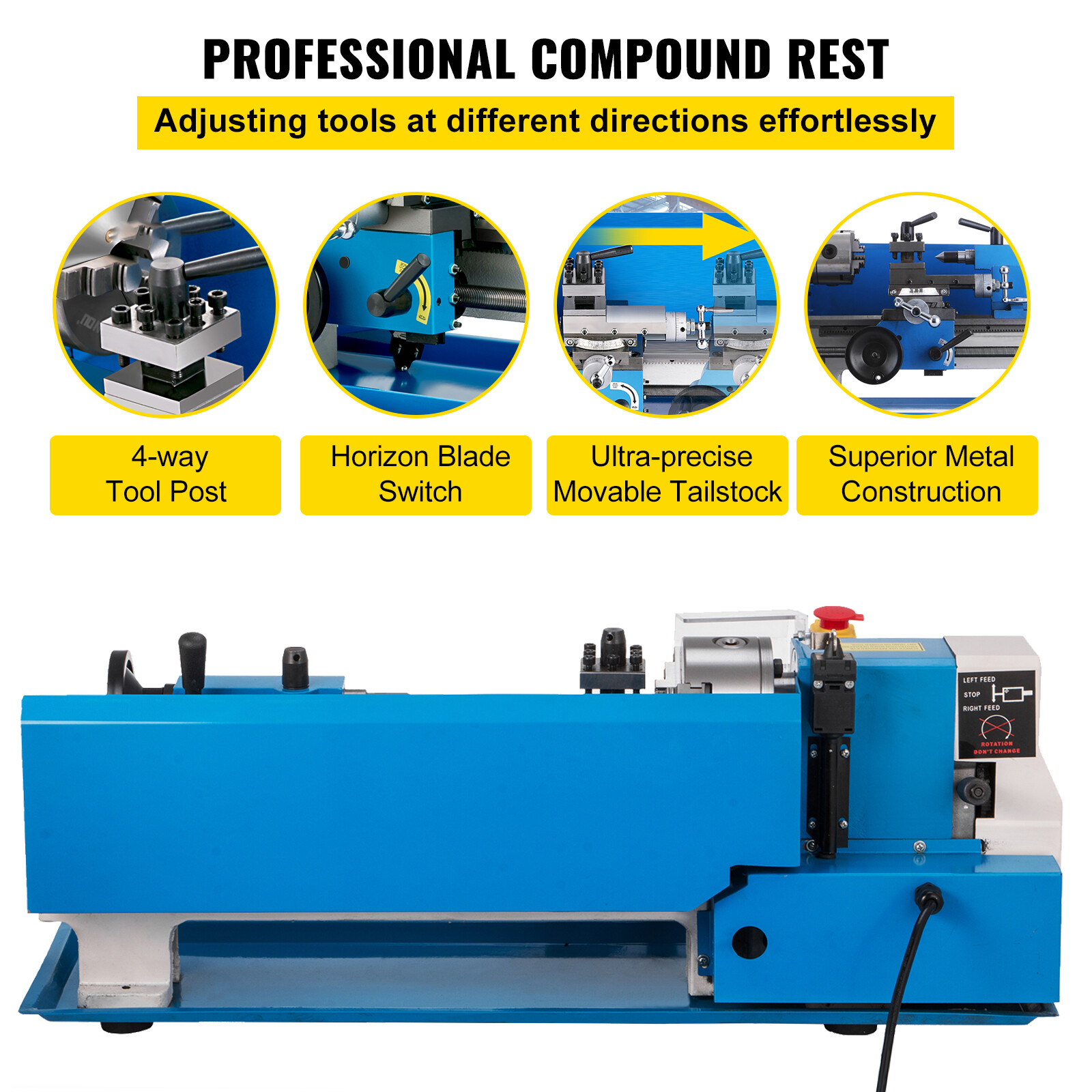 SIHAO 7×14 Mini Metal Lathe Machine 550W Variable Speed Precision Benchtop Tool
