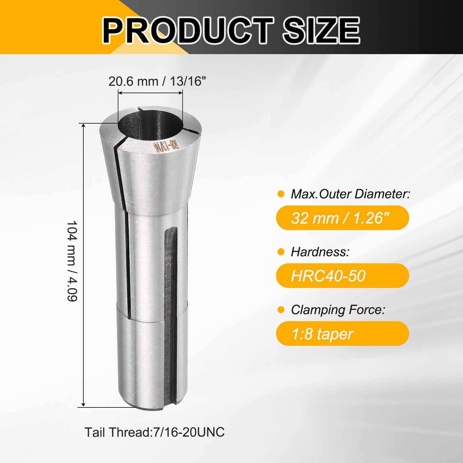 R8 13/16″(20.6mm) Round Collet 7/16-20UNF Thread Precision Round Spring Collet