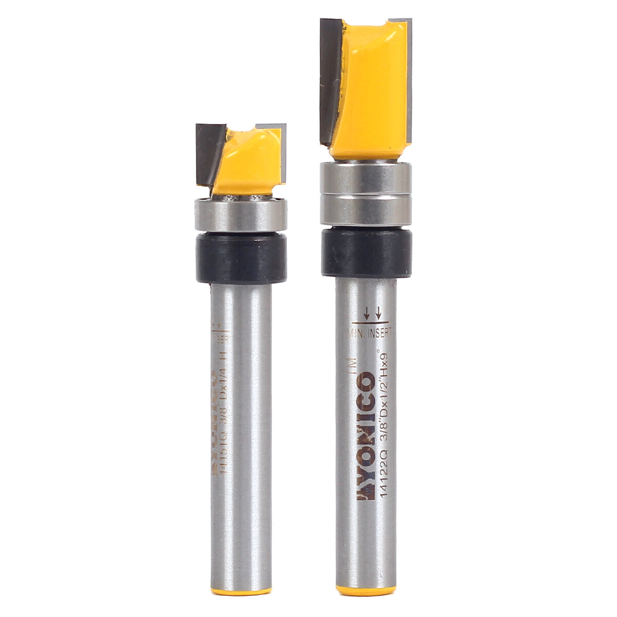 2 Bit 3/8″ Diameter Flush Trim Router Bit Set – 1/4″ Shank – Yonico 14221q