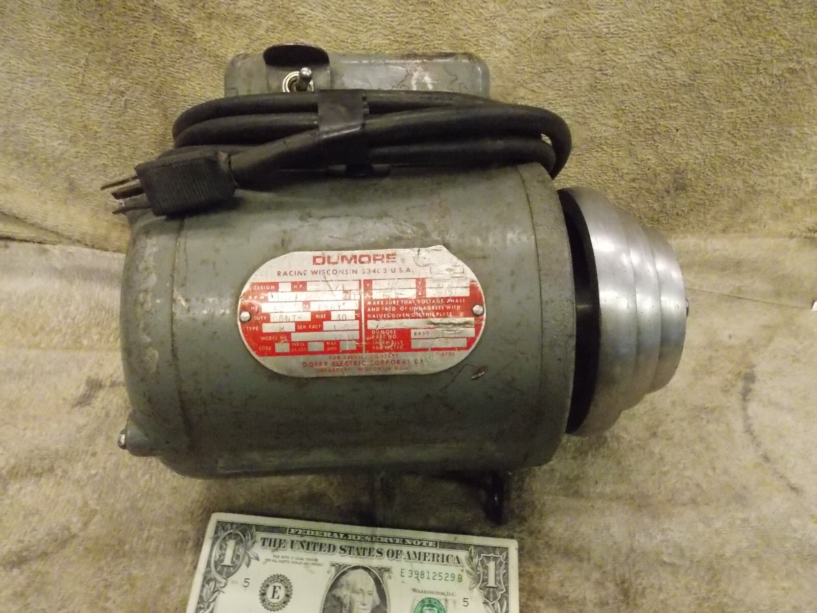 Dumore Tool Post Grinder Mount Motor 115v 1/3HP 1725rpm 5/8″shaft Step Pulley