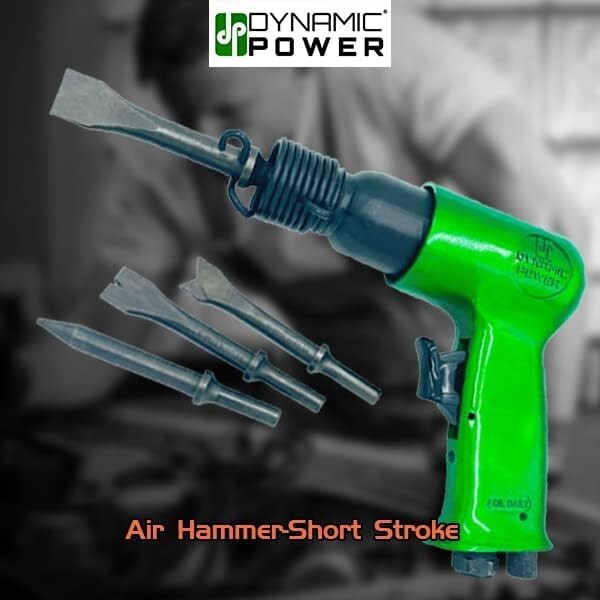 DYNAMIC POWER Short Barrel Air Hammer Kit with 4-Chisels, Alloyed steel Green
